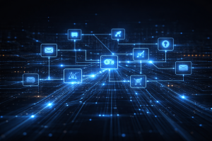 Futuristic CRM network visualization